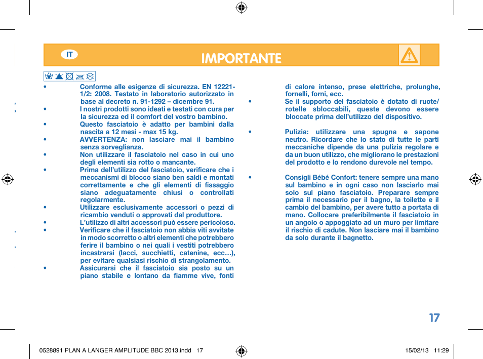 Importante | Bebe Confort Amplitude changing mat User Manual | Page 17 / 28