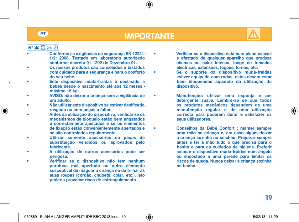 Importante | Bebe Confort Amplitude changing mat User Manual | Page 19 / 28