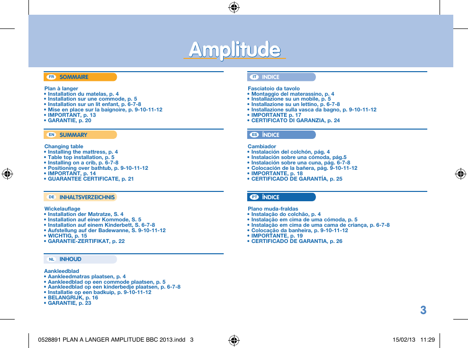 Amplitude | Bebe Confort Amplitude changing mat User Manual | Page 3 / 28