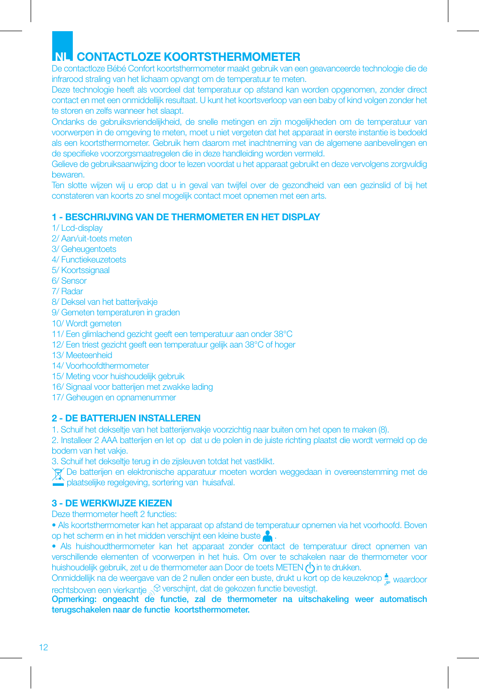 Contactloze koortsthermometer | Bebe Confort No touch thermometer User Manual | Page 12 / 32