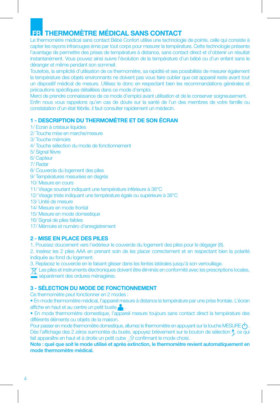 Thermomètre médical sans contact | Bebe Confort No touch thermometer User Manual | Page 4 / 32