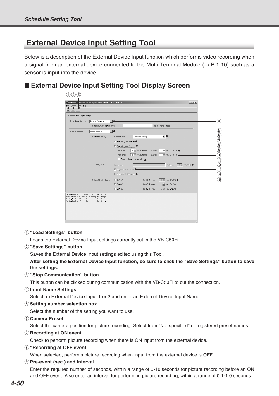 External device input setting tool, External device input setting tool display screen | Canon Vb-C50fi User Manual | Page 114 / 209