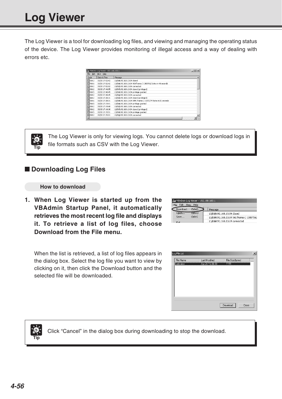 Log viewer | Canon Vb-C50fi User Manual | Page 120 / 209