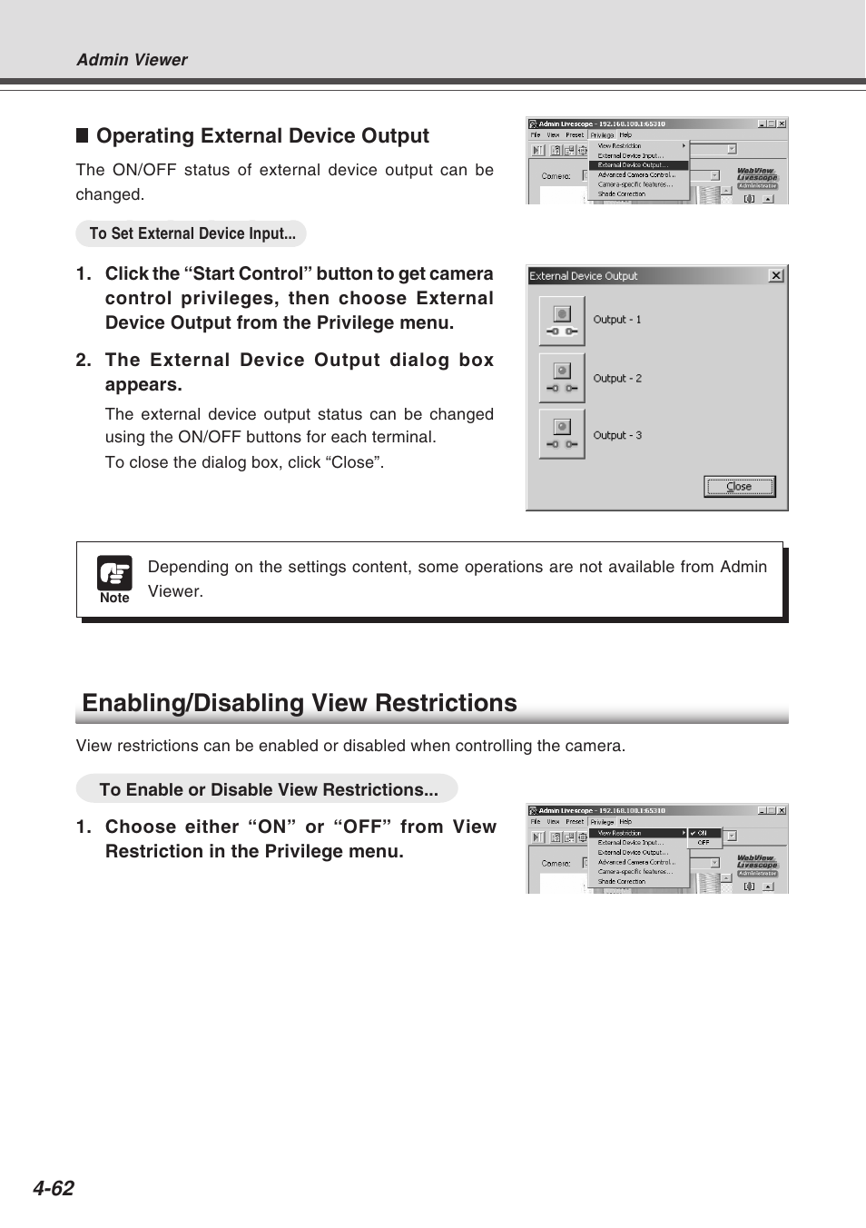 Enabling/disabling view restrictions | Canon Vb-C50fi User Manual | Page 126 / 209
