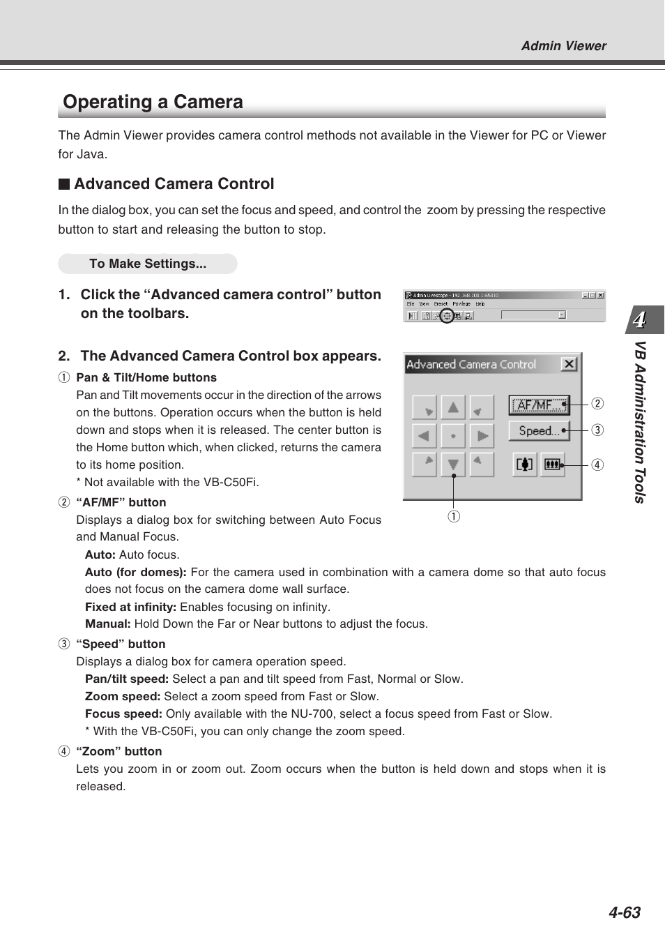 Operating a camera, Advanced camera control | Canon Vb-C50fi User Manual | Page 127 / 209