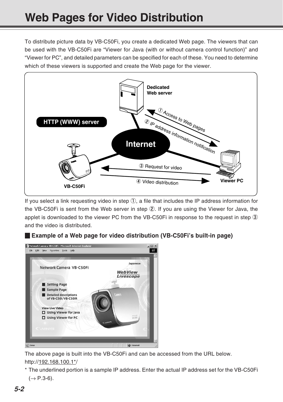 Web pages for video distribution, Internet | Canon Vb-C50fi User Manual | Page 132 / 209