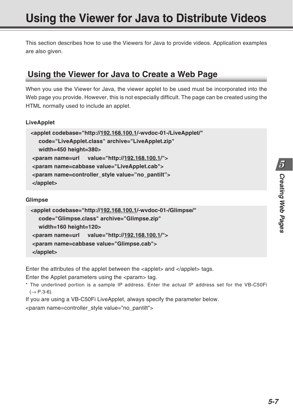 Using the viewer for java to distribute videos, Using the viewer for java to create a web page | Canon Vb-C50fi User Manual | Page 137 / 209