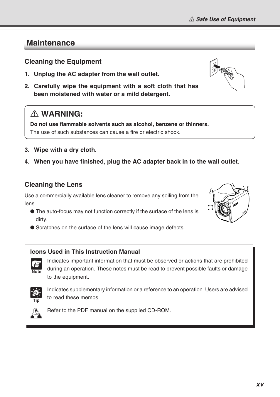 Maintenance, A warning | Canon Vb-C50fi User Manual | Page 15 / 209