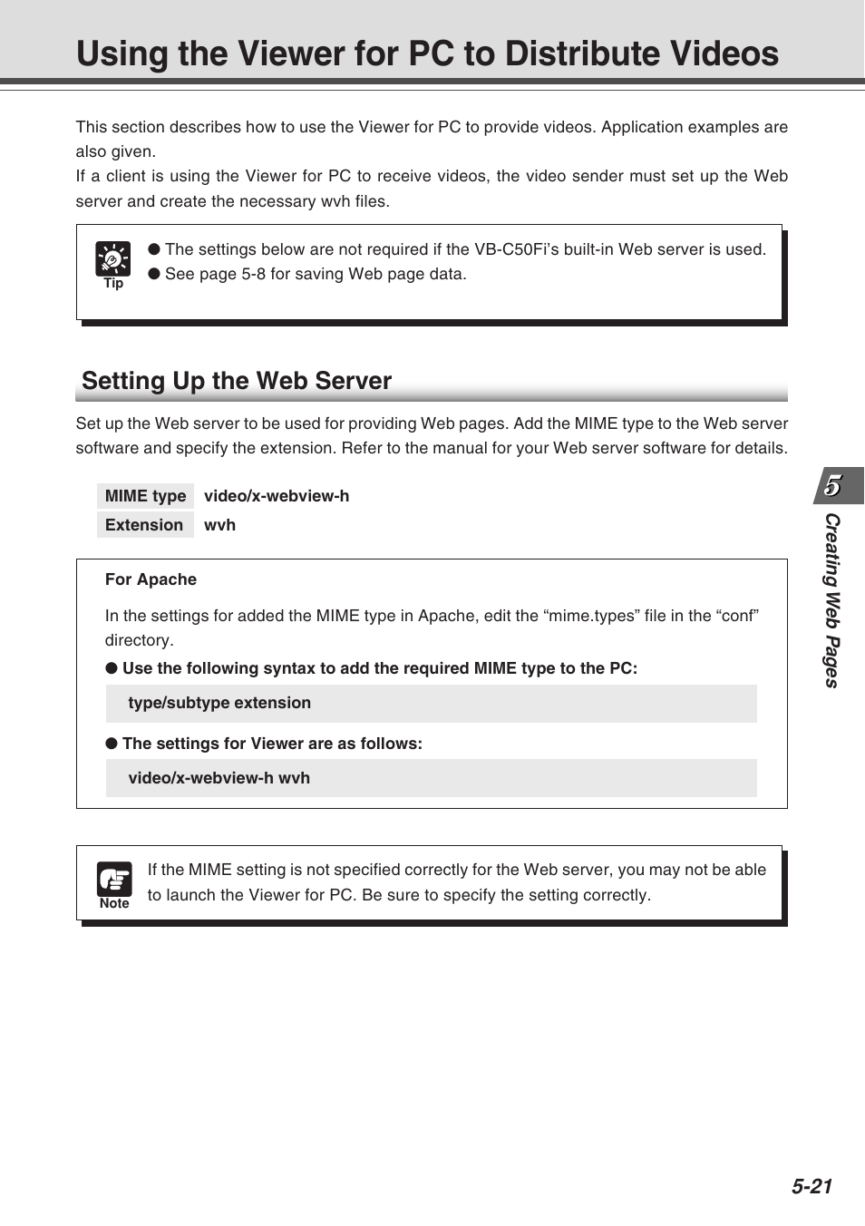 Using the viewer for pc to distribute videos, Setting up the web server | Canon Vb-C50fi User Manual | Page 151 / 209