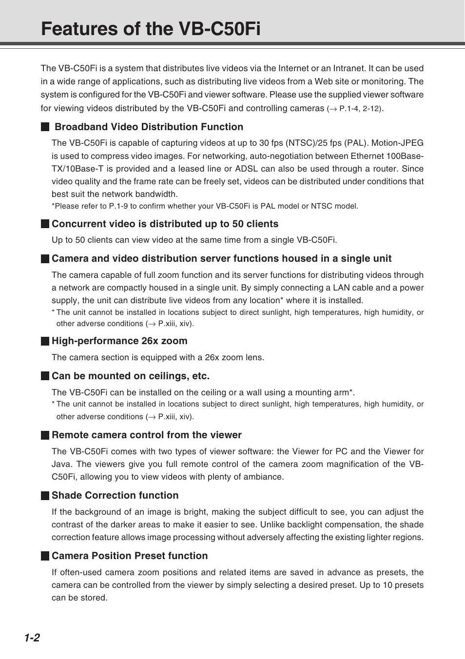 Features of the vb-c50fi | Canon Vb-C50fi User Manual | Page 18 / 209