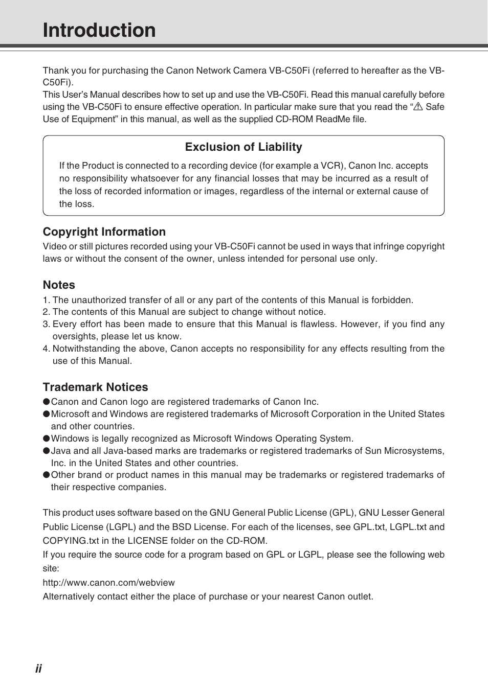 Introduction | Canon Vb-C50fi User Manual | Page 2 / 209