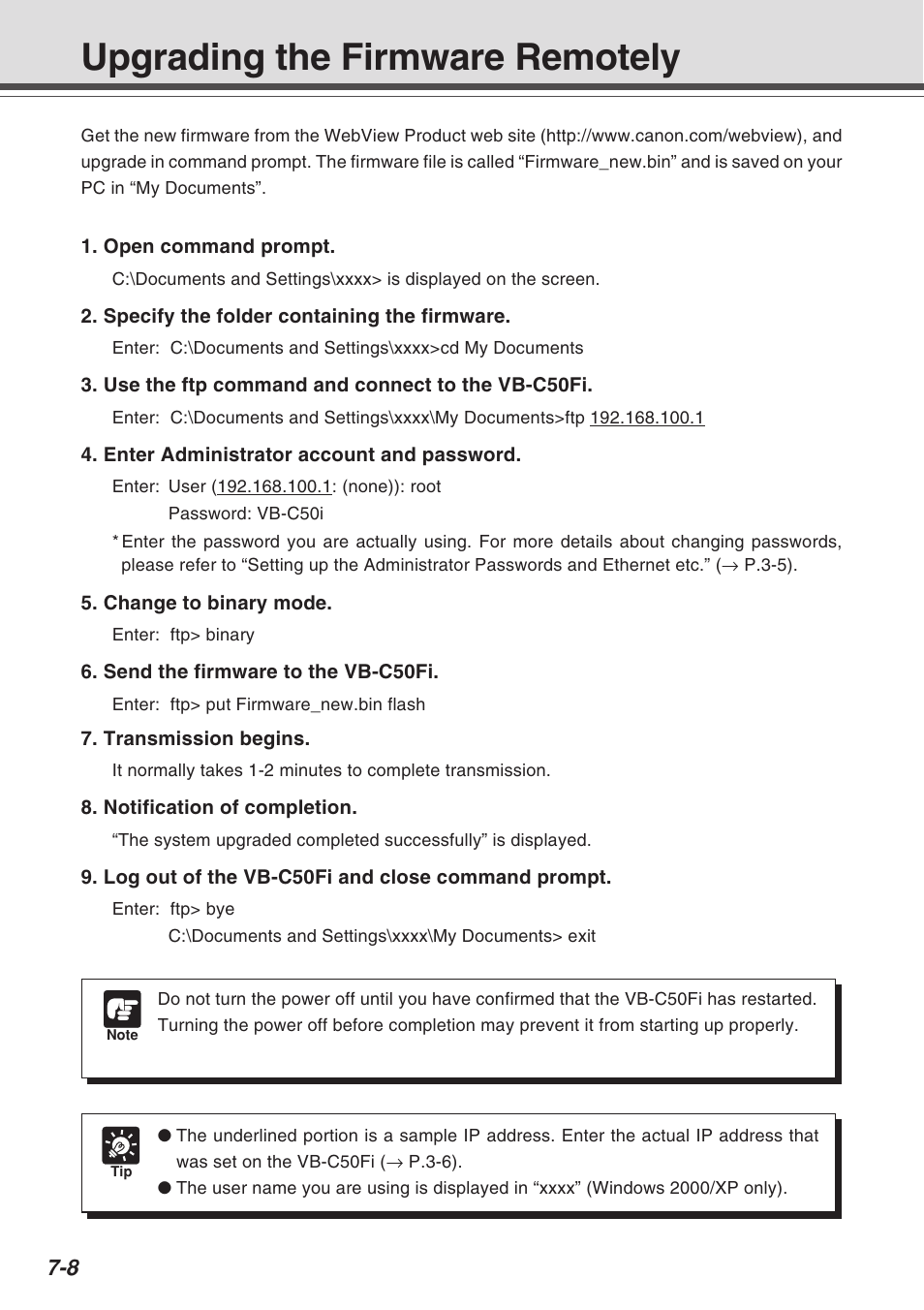 Upgrading the firmware remotely | Canon Vb-C50fi User Manual | Page 202 / 209