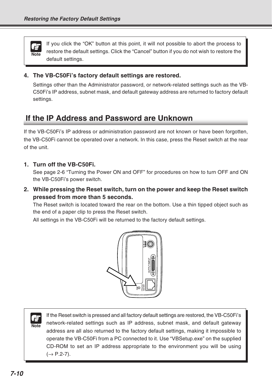 If the ip address and password are unknown | Canon Vb-C50fi User Manual | Page 204 / 209