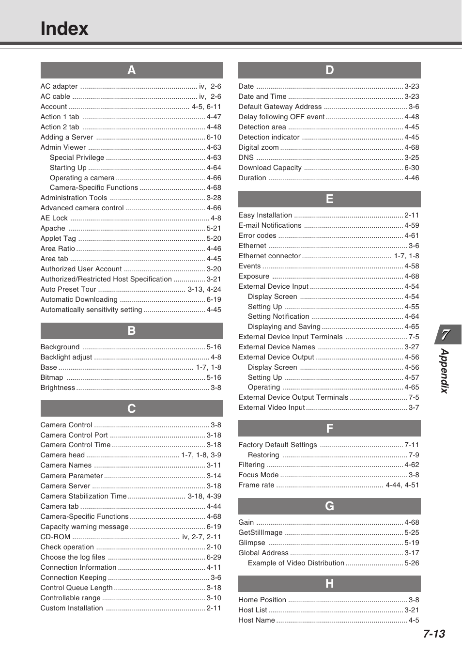 Index, Appendix | Canon Vb-C50fi User Manual | Page 207 / 209