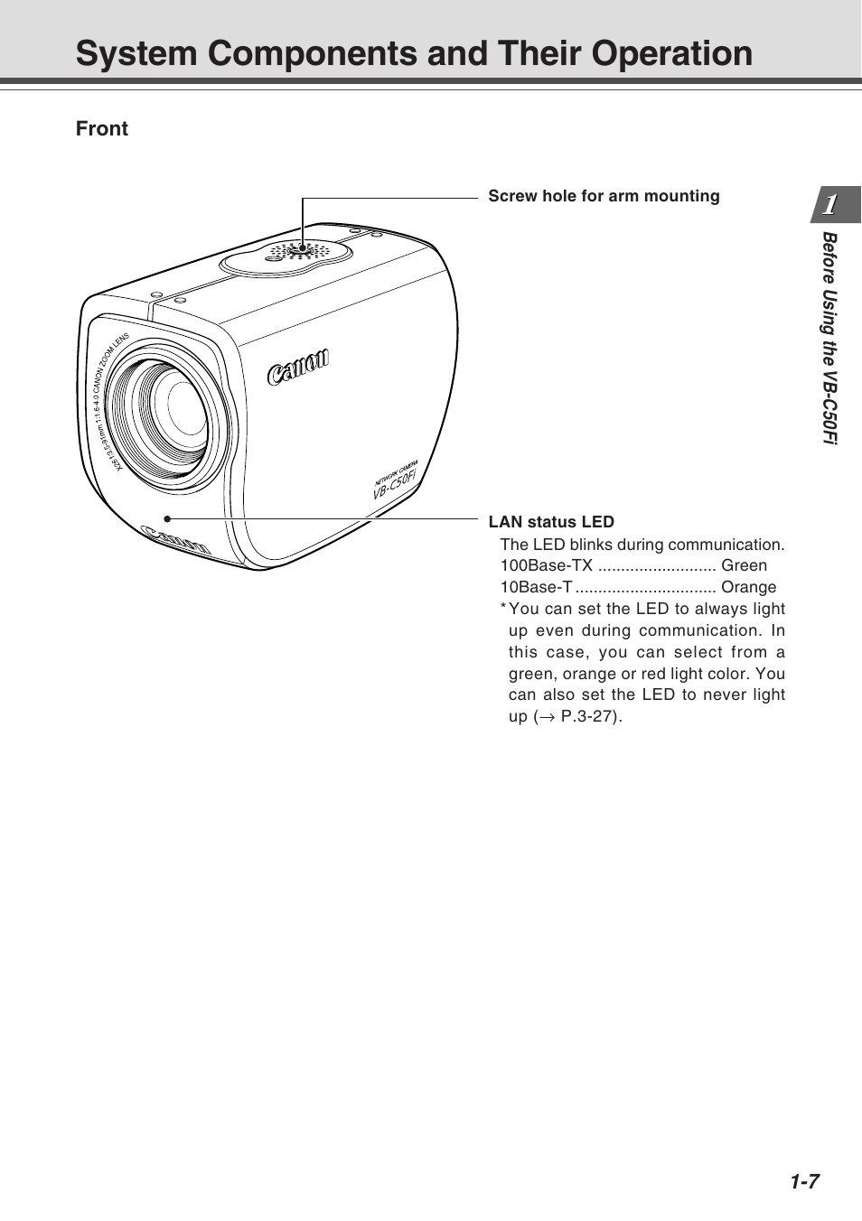 System components and their operation | Canon Vb-C50fi User Manual | Page 23 / 209