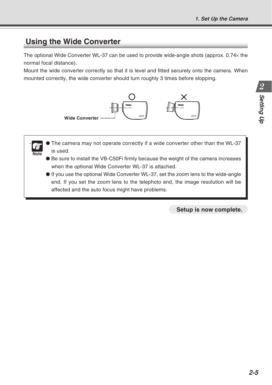 Using the wide converter | Canon Vb-C50fi User Manual | Page 31 / 209