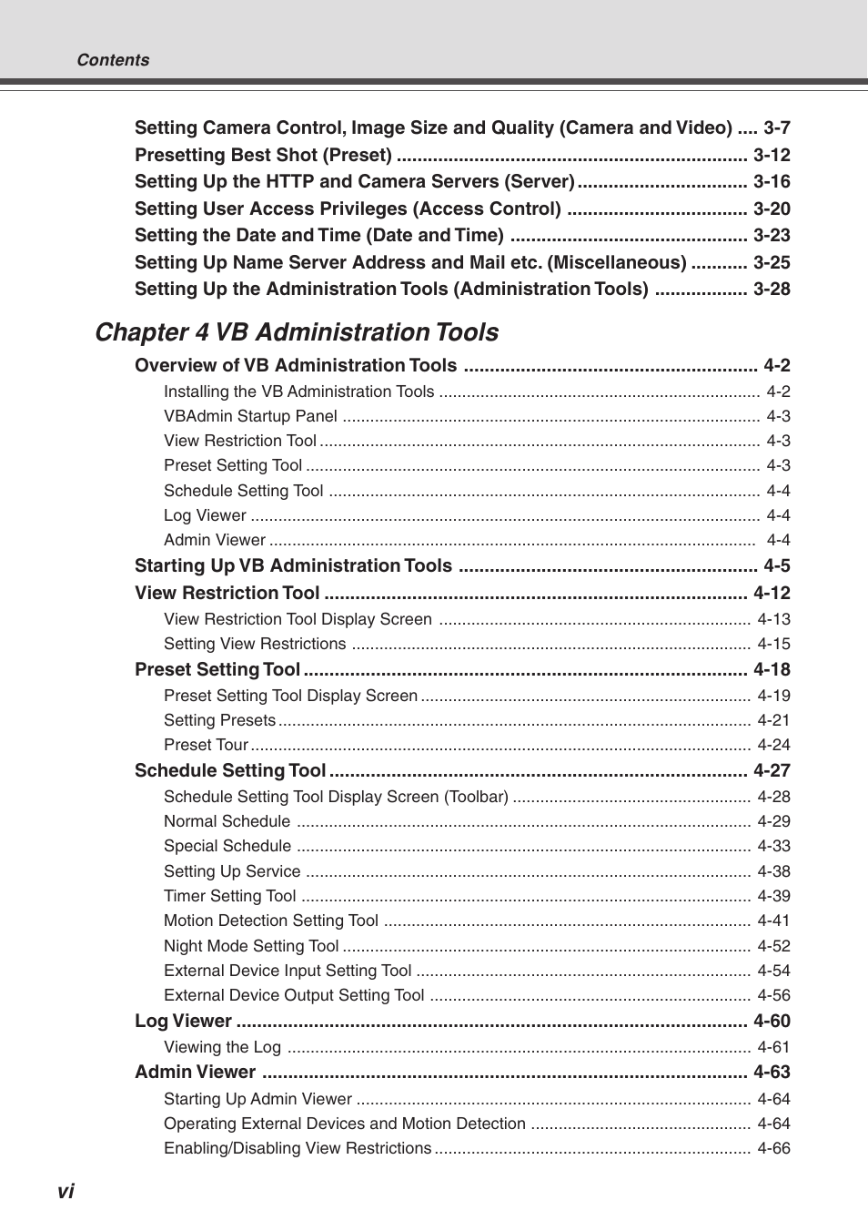 Chapter 4 vb administration tools | Canon Vb-C50fi User Manual | Page 6 / 209