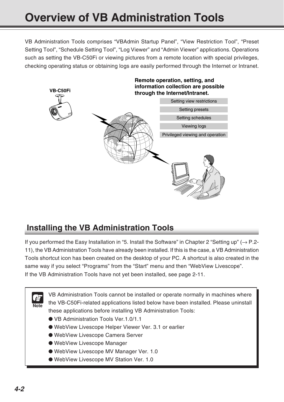 Overview of vb administration tools, Installing the vb administration tools | Canon Vb-C50fi User Manual | Page 66 / 209