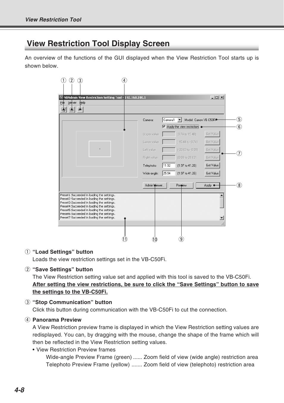 View restriction tool display screen | Canon Vb-C50fi User Manual | Page 72 / 209