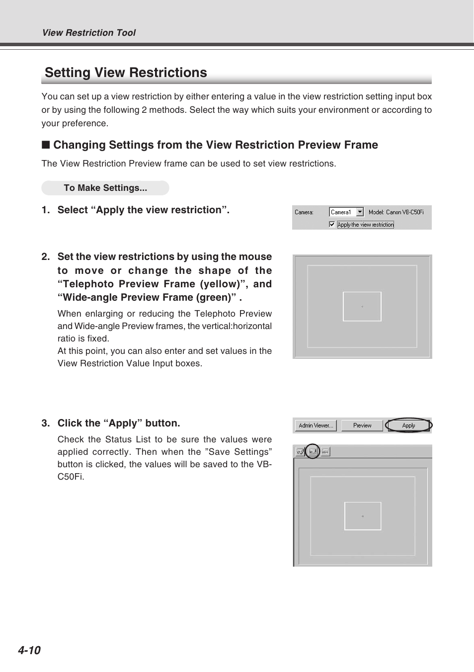 Setting view restrictions | Canon Vb-C50fi User Manual | Page 74 / 209