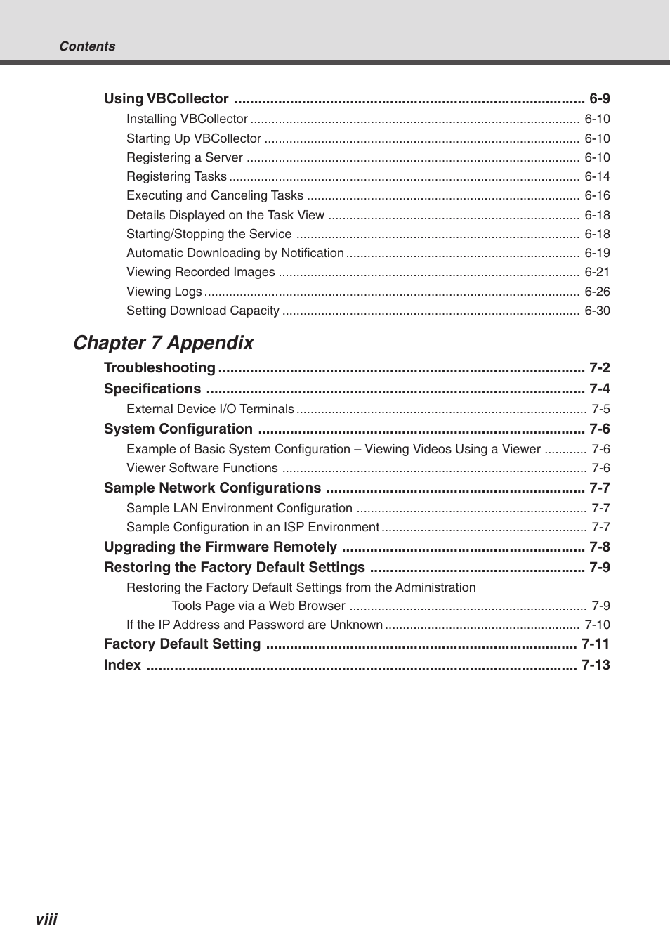 Chapter 7 appendix, Viii | Canon Vb-C50fi User Manual | Page 8 / 209