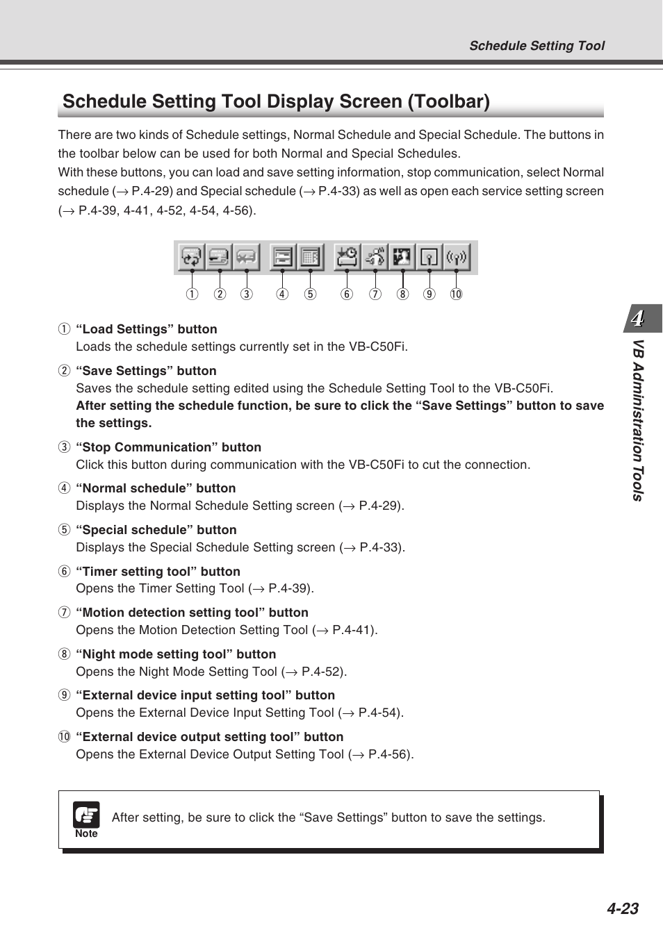 Schedule setting tool display screen (toolbar) | Canon Vb-C50fi User Manual | Page 87 / 209