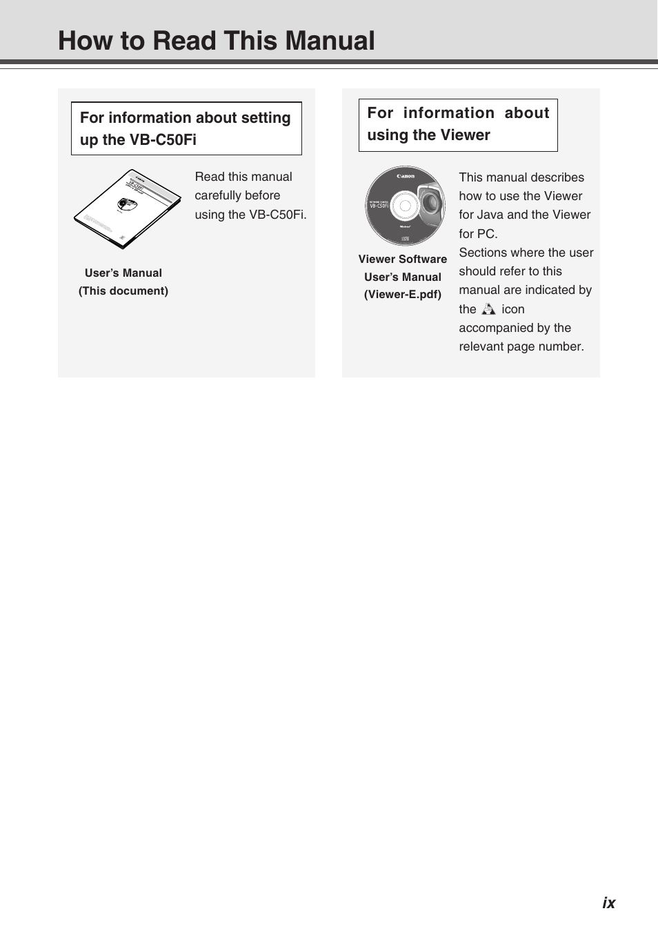 How to read this manual | Canon Vb-C50fi User Manual | Page 9 / 209