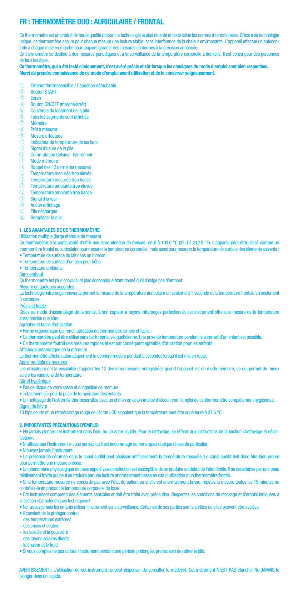 Fr : thermomètre duo : auriculaire / frontal | Bebe Confort Duo thermometer User Manual | Page 8 / 28