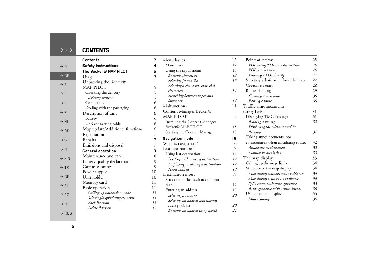 Becker MAP PILOT OPERATION GUIDE User Manual | Page 2 / 58