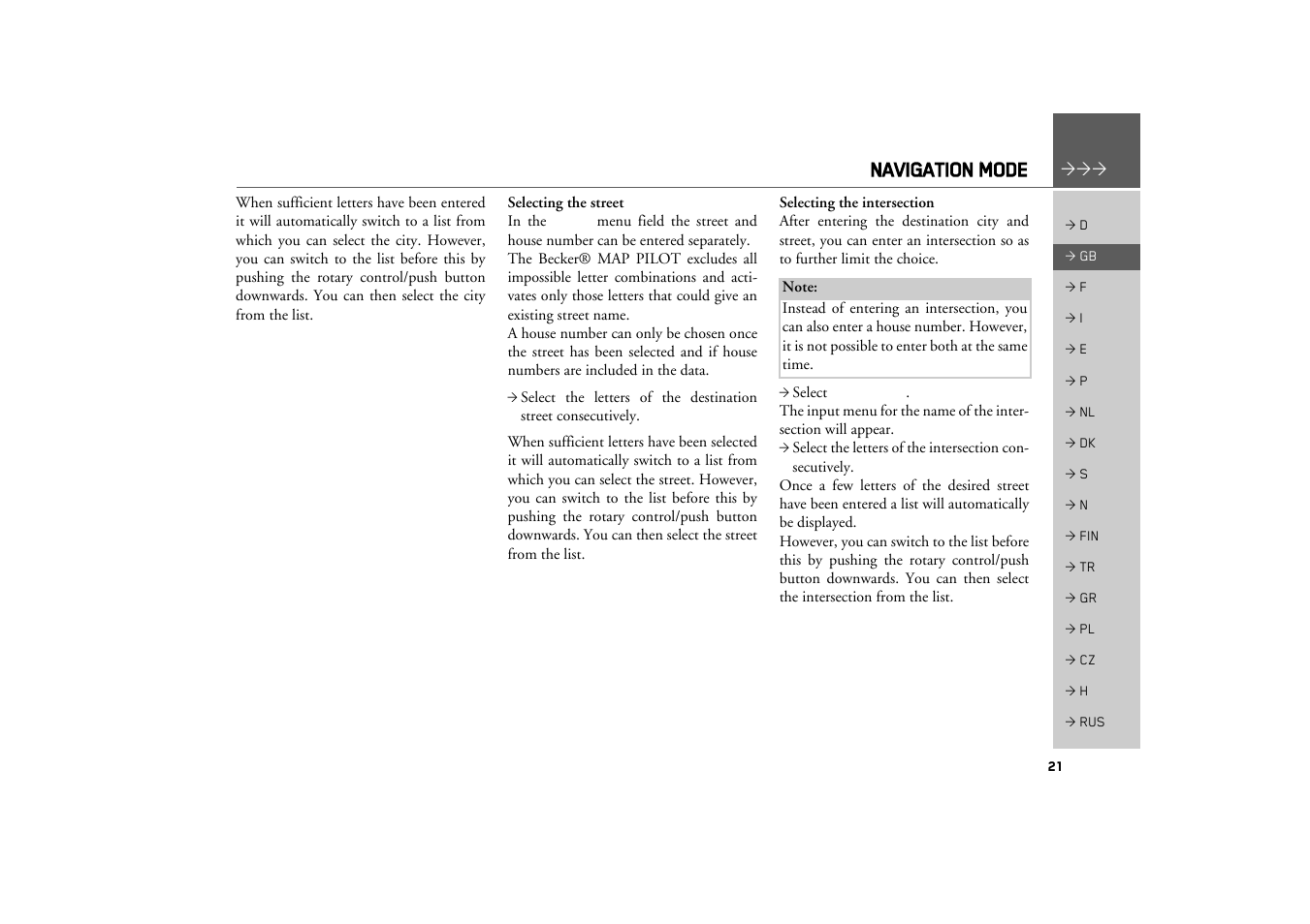 Navigation mode | Becker MAP PILOT OPERATION GUIDE User Manual | Page 21 / 58