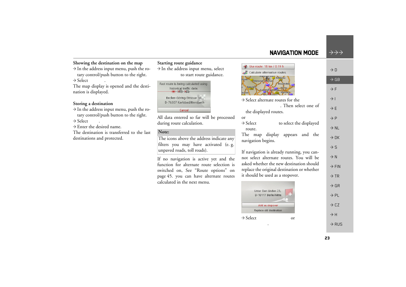 Navigation mode | Becker MAP PILOT OPERATION GUIDE User Manual | Page 23 / 58