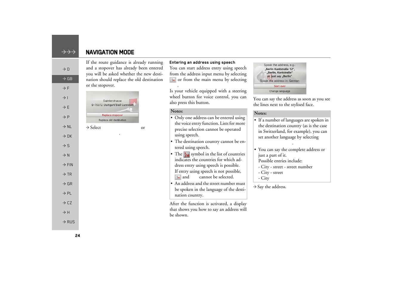 Entering an address using speech, Navigation mode | Becker MAP PILOT OPERATION GUIDE User Manual | Page 24 / 58