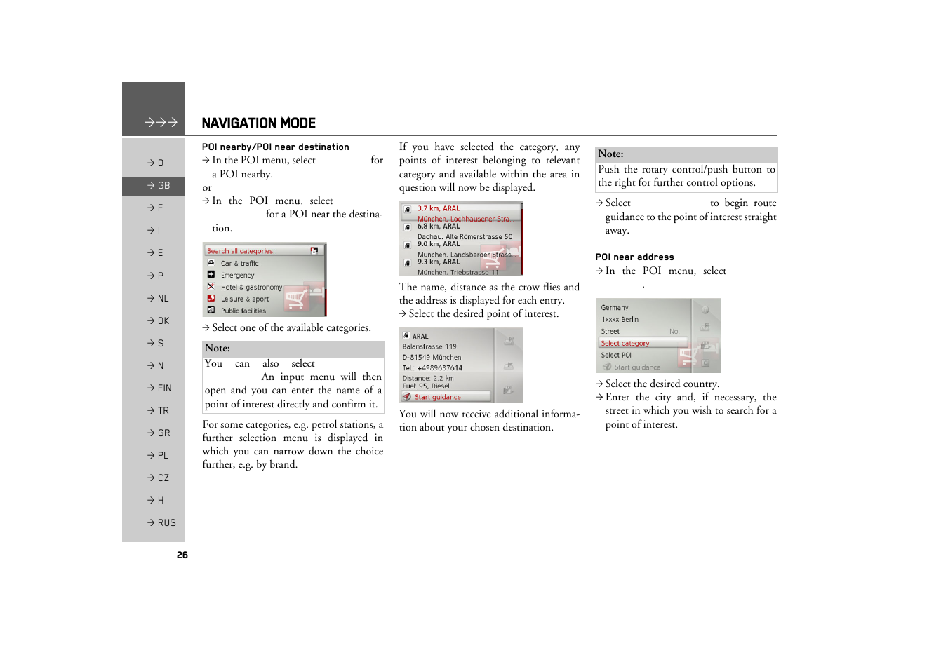 Poi nearby/poi near destination, Poi near address, Navigation mode | Becker MAP PILOT OPERATION GUIDE User Manual | Page 26 / 58