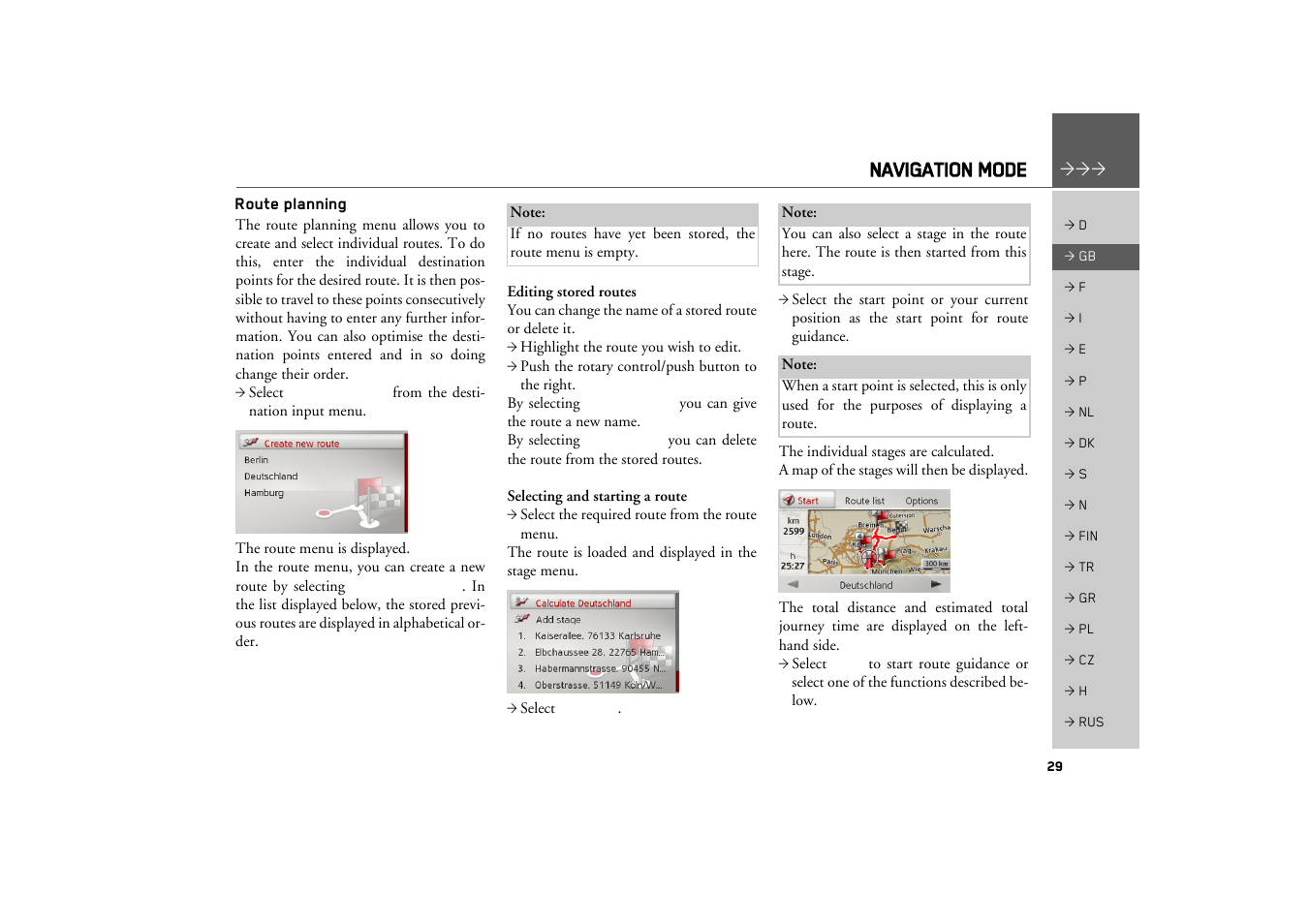 Route planning, Navigation mode | Becker MAP PILOT OPERATION GUIDE User Manual | Page 29 / 58