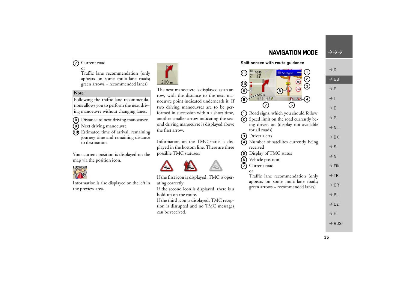 Split screen with route guidance, Navigation mode | Becker MAP PILOT OPERATION GUIDE User Manual | Page 35 / 58
