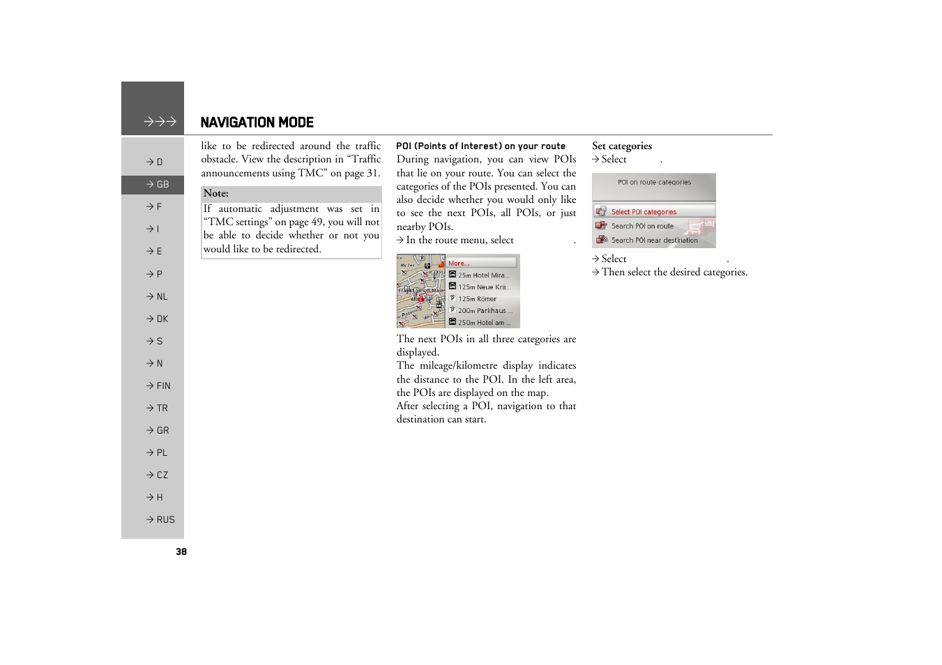 Poi (points of interest) on your route, Navigation mode | Becker MAP PILOT OPERATION GUIDE User Manual | Page 38 / 58