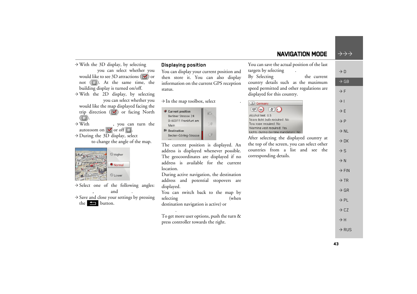 Displaying position, Navigation mode | Becker MAP PILOT OPERATION GUIDE User Manual | Page 43 / 58