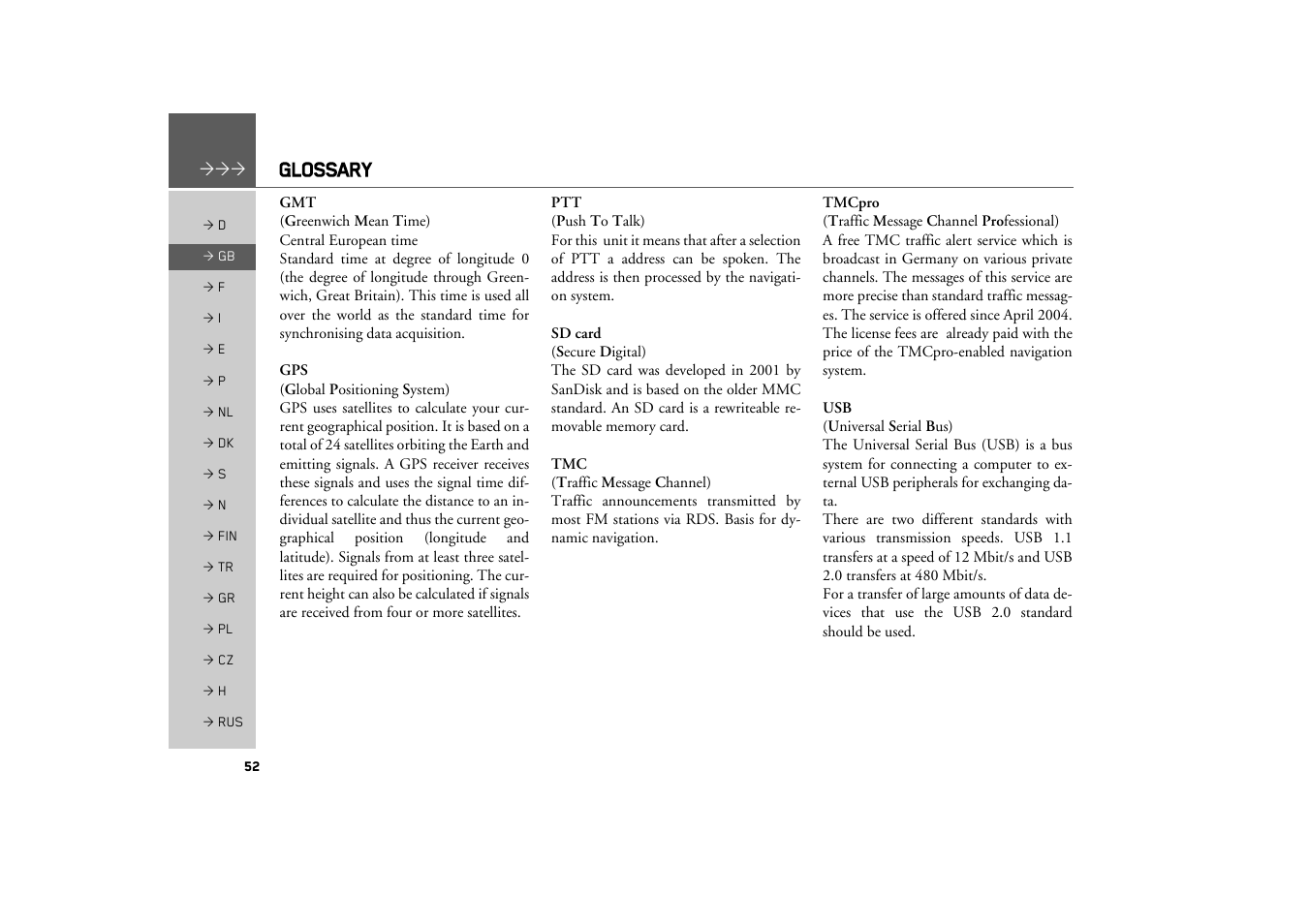 Glossary | Becker MAP PILOT OPERATION GUIDE User Manual | Page 52 / 58