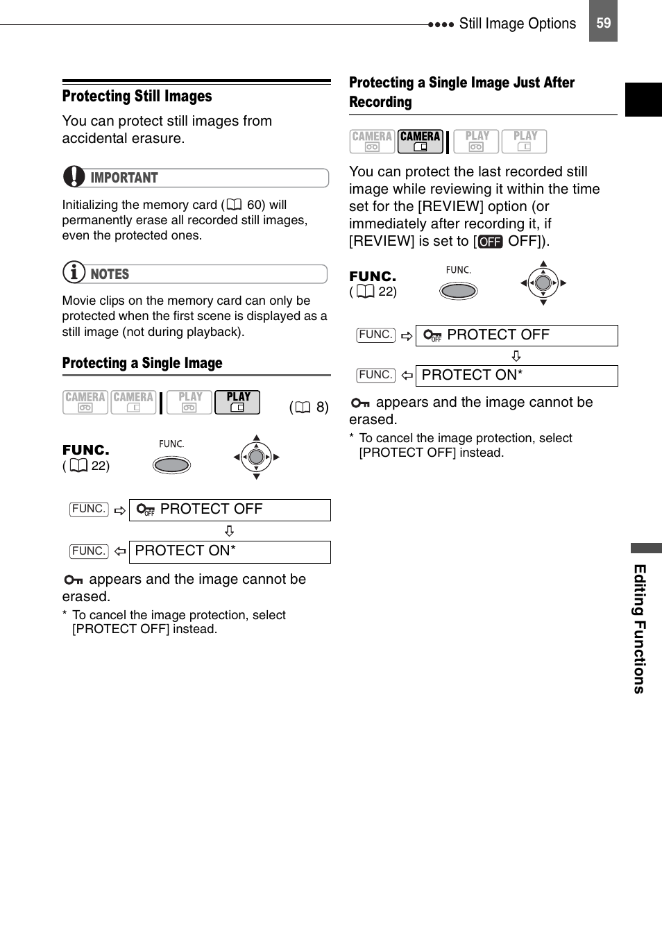 Protecting still images | Canon DIGITAL VIDEO CAMCORDER MD130 User Manual | Page 59 / 94