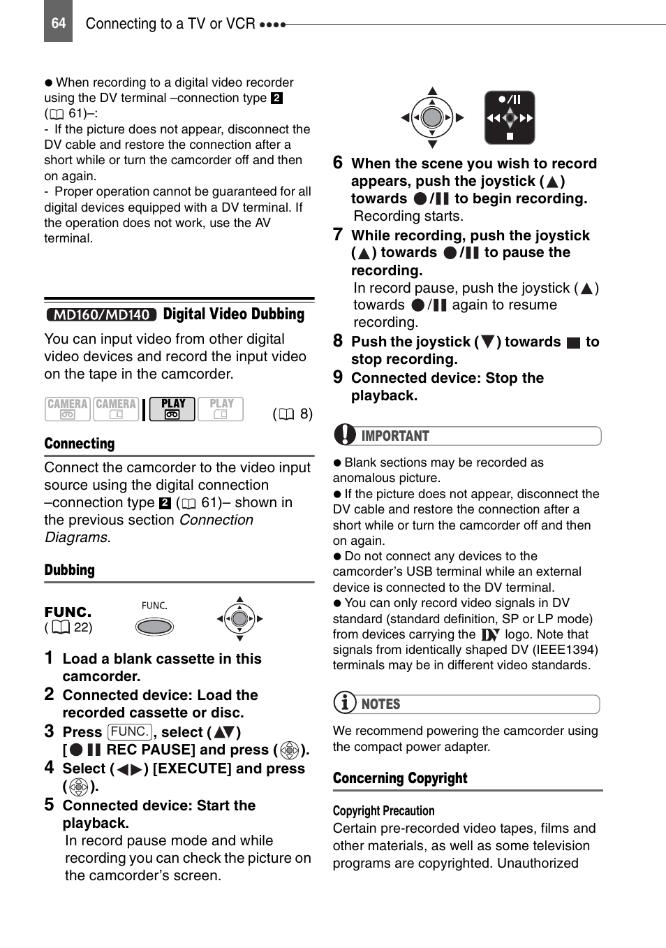 Md160/md140 digital video dubbing | Canon DIGITAL VIDEO CAMCORDER MD130 User Manual | Page 64 / 94