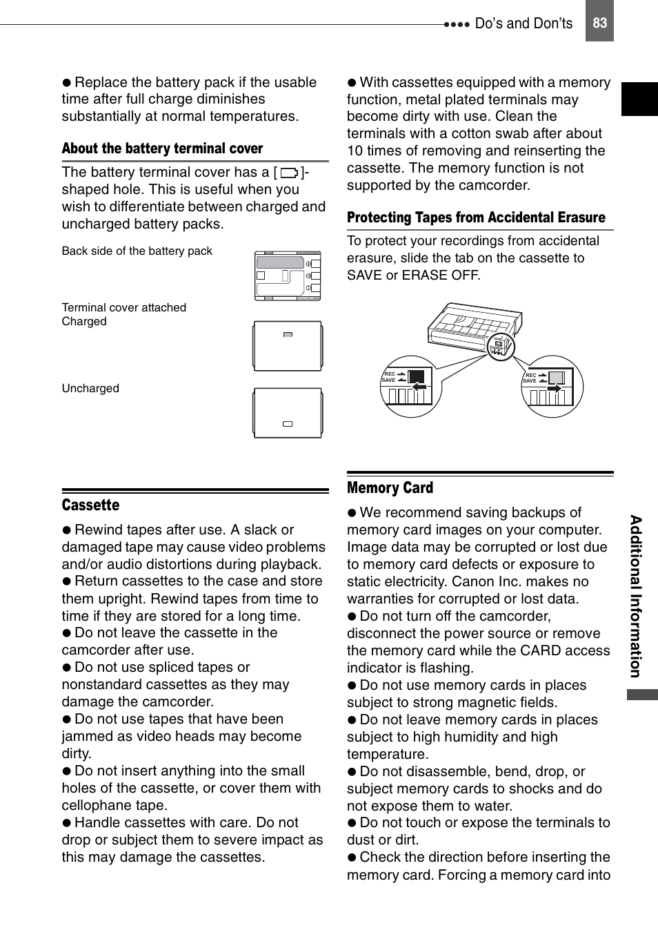 Cassette | Canon DIGITAL VIDEO CAMCORDER MD130 User Manual | Page 83 / 94