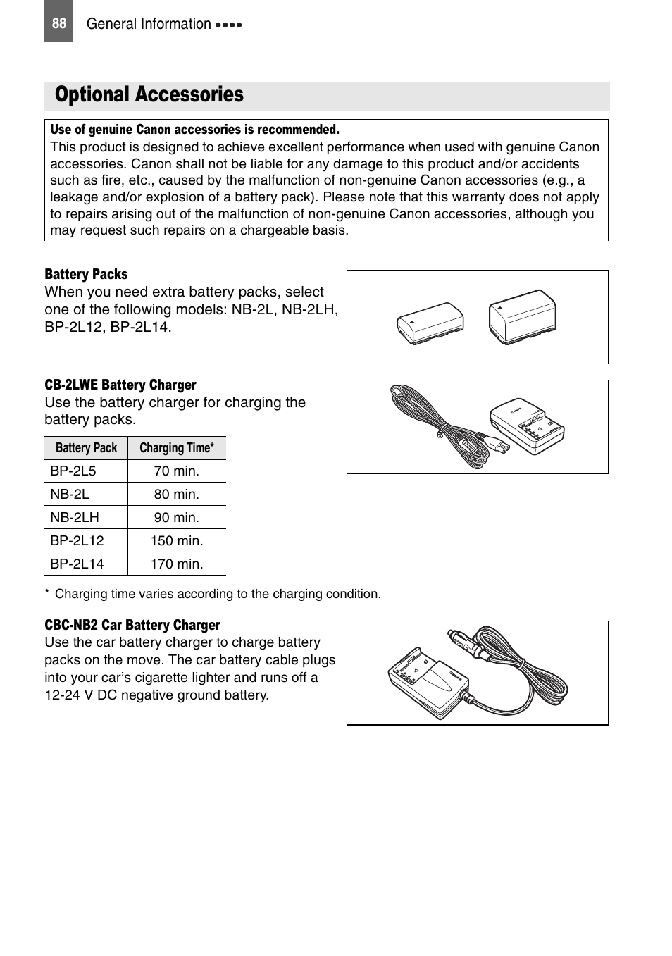 Optional accessories | Canon DIGITAL VIDEO CAMCORDER MD130 User Manual | Page 88 / 94