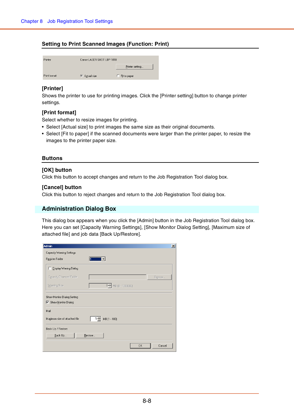 Administration dialog box, Administration dialog box -8, P. 8-8 | Canon DR-4010C User Manual | Page 132 / 142