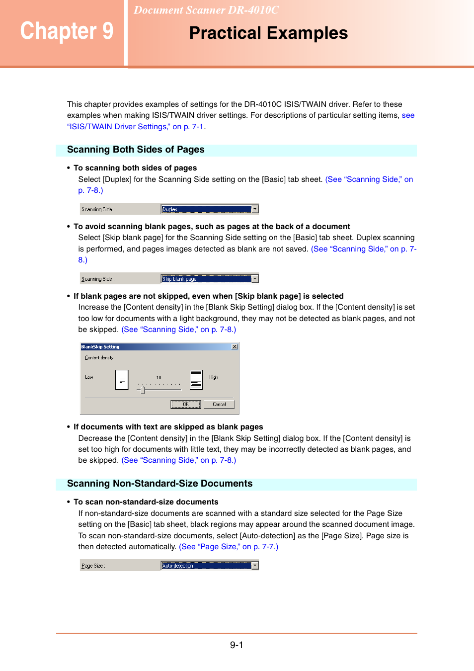 Chapter 9 practical examples, Scanning non-standard-size documents, Chapter 9 | Practical examples -1, Practical examples | Canon DR-4010C User Manual | Page 135 / 142