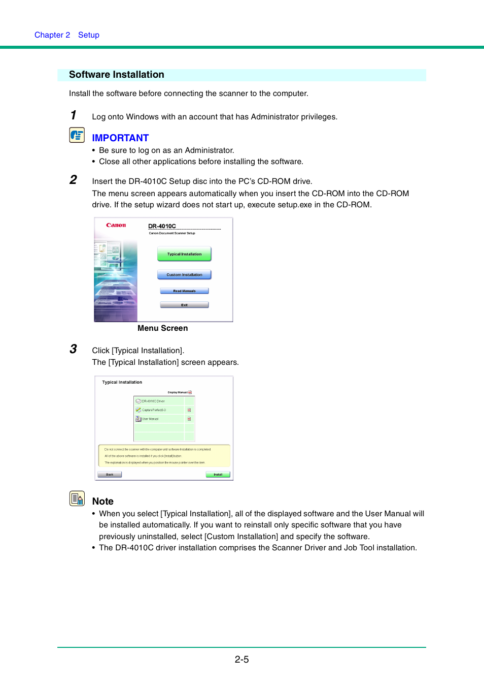 Software installation, Software installation -5 | Canon DR-4010C User Manual | Page 20 / 142