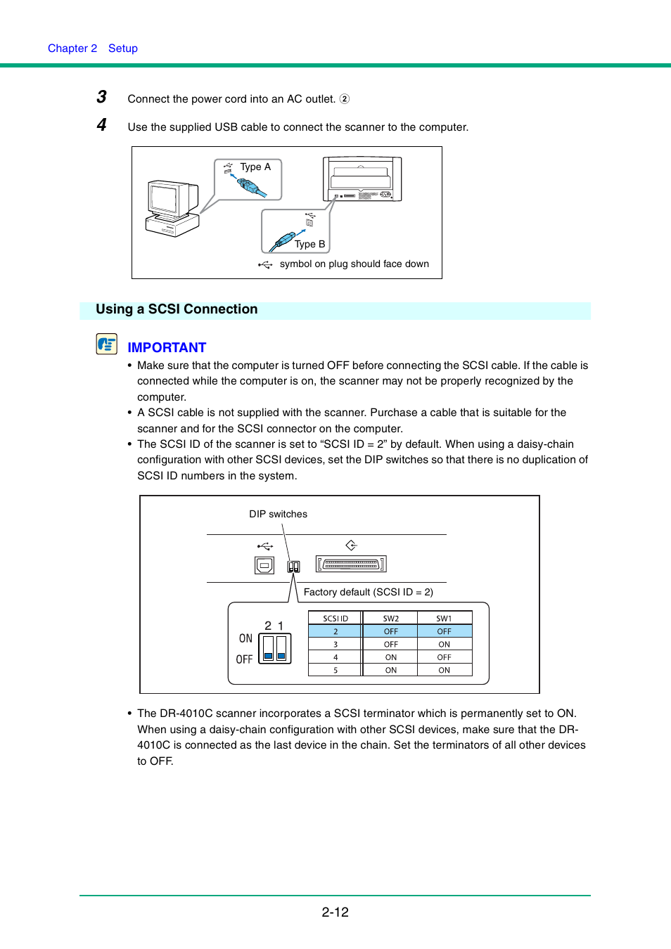 Using a scsi connection, Using a scsi connection -12 | Canon DR-4010C User Manual | Page 27 / 142