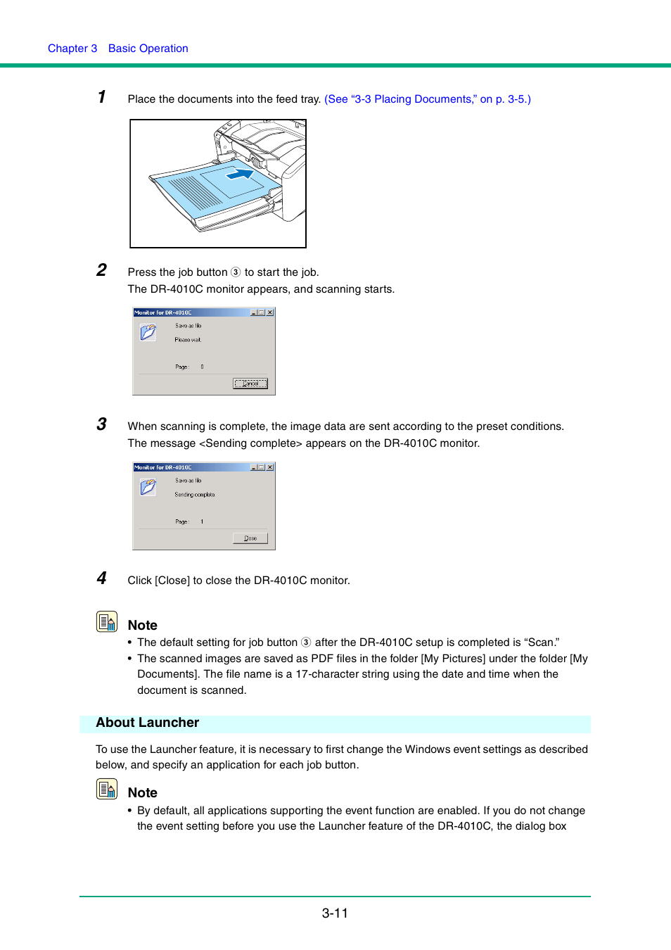 About launcher, About launcher -11, See “about | Launcher,” on p. 3-11.) | Canon DR-4010C User Manual | Page 41 / 142