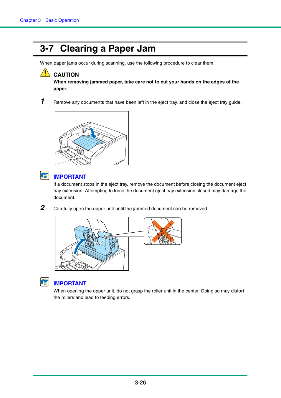 7 clearing a paper jam, Clearing a paper jam -26 | Canon DR-4010C User Manual | Page 56 / 142