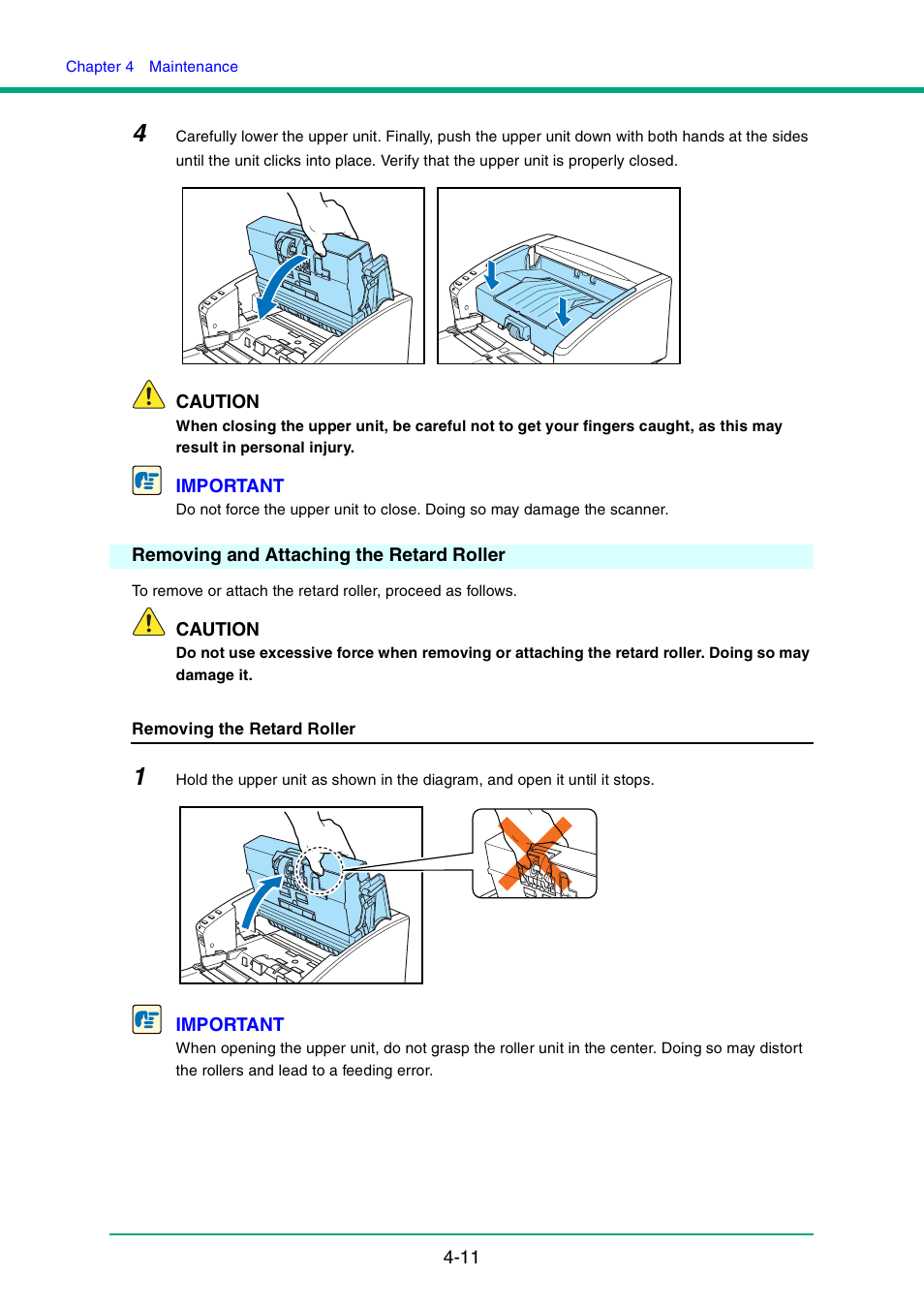 Removing and attaching the retard roller, Removing and attaching the retard roller -11, Removing the retard roller,” on p. 4-11 | Canon DR-4010C User Manual | Page 75 / 142