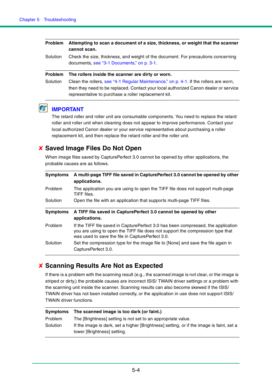 Saved image files do not open, P.5-4, Scanning results are not as expected | Canon DR-4010C User Manual | Page 82 / 142